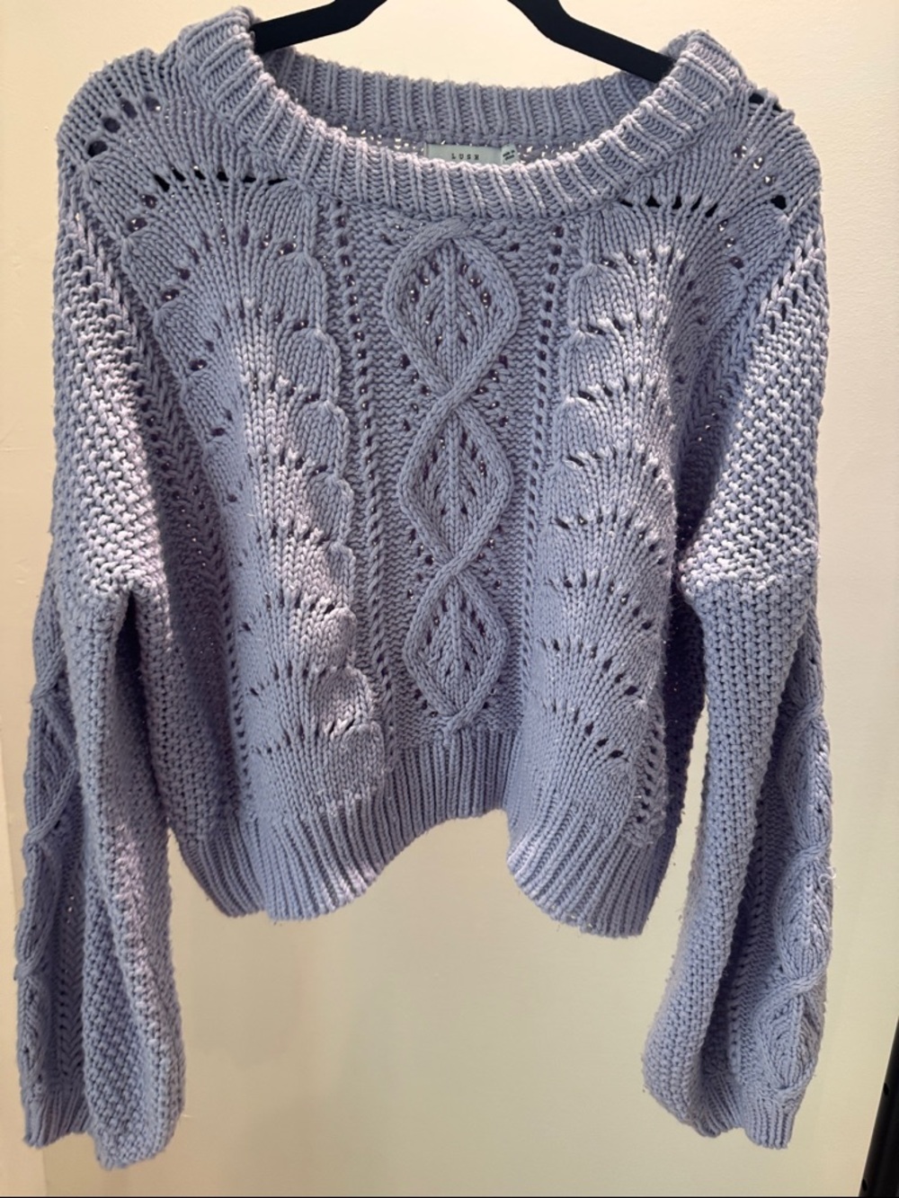 Lush Lavender Cable Knit Scoop Neck Sweater